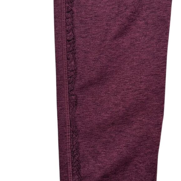 Core 10 Womens Maroon Red Ruffle Trim Mid Rise Slimming Activewear Legging - Picture 3 of 9